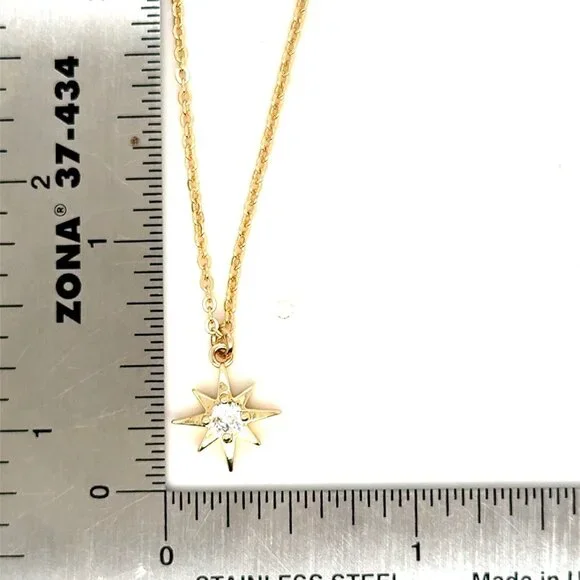 Gold Starburst Cz Necklace (n1) - Picture 7 of 8